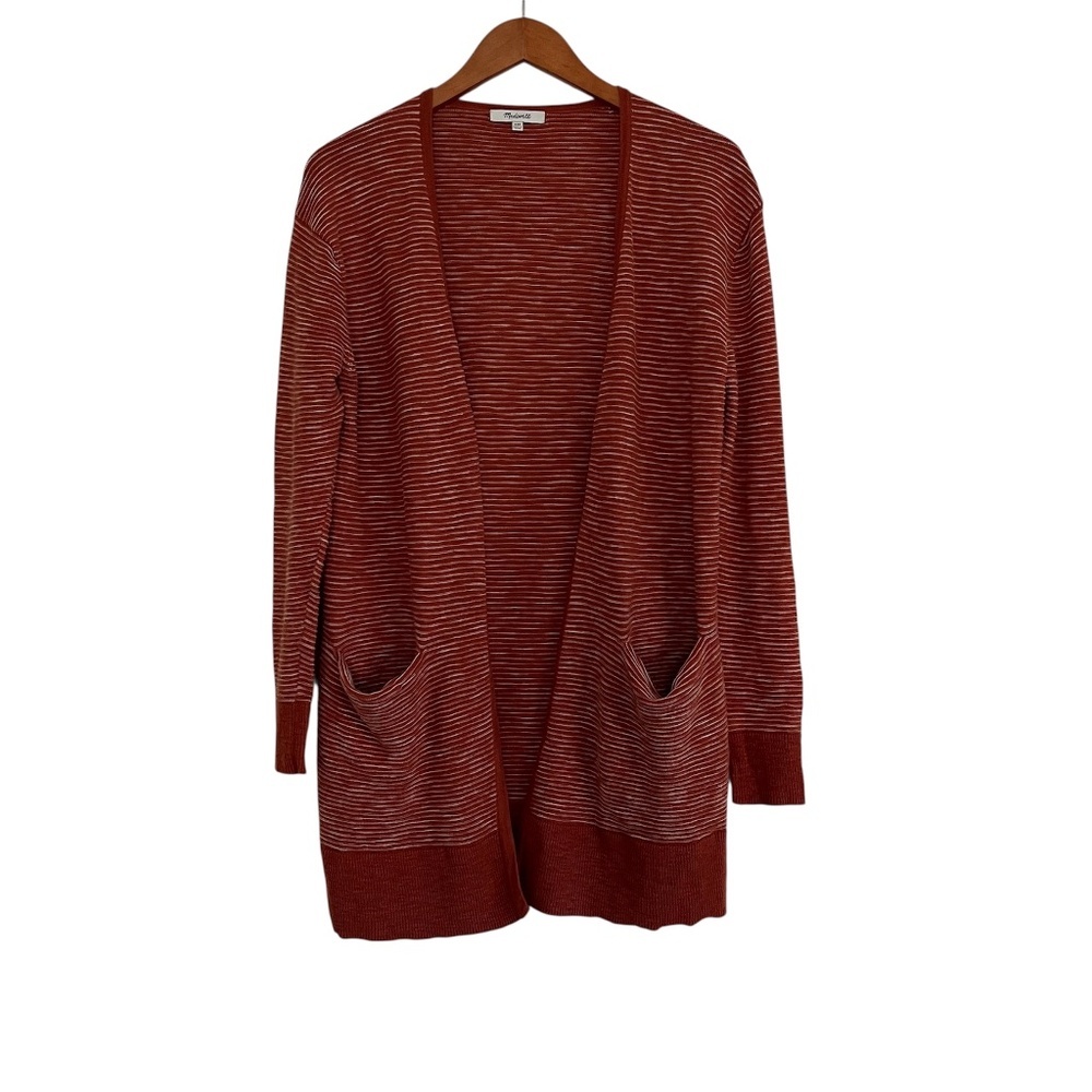Madewell Striped Summer Ryder Open Front Cardigan XXS Burnt Orange Preppy Light